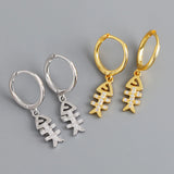 925 Silver Fish Bone Pendant Zircon Hoop Earrings for Women