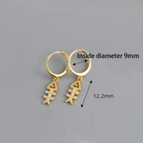 925 Silver Fish Bone Pendant Zircon Hoop Earrings for Women