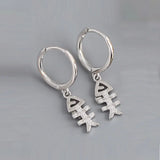 925 Silver Fish Bone Pendant Zircon Hoop Earrings for Women