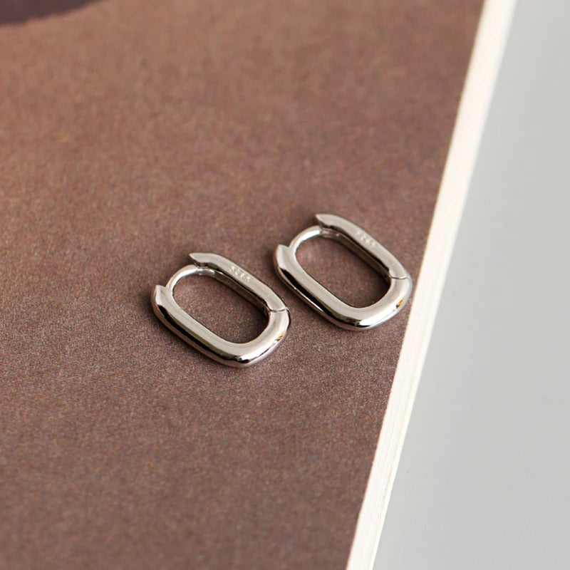 925 Silver Small Square Rectangle Hoop Earrings for Women