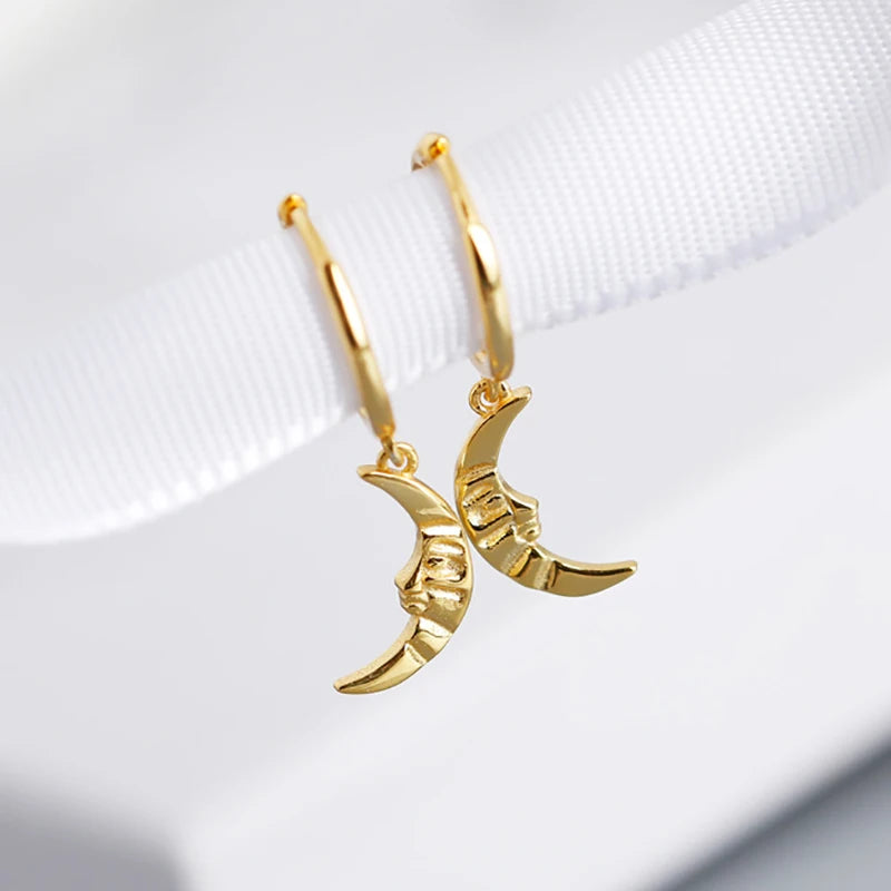 925 Silver Small Round Golden Baroque Style Moon Hoop Earring Ear Ring Clips