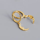 925 Silver Small Round Golden Baroque Style Moon Hoop Earring Ear Ring Clips