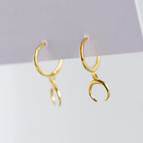 925 Silver Small Golden Moon Hoop Earring for Women
