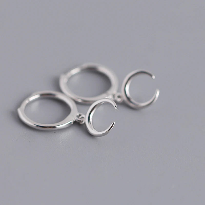 925 Silver Small Golden Moon Hoop Earring for Women