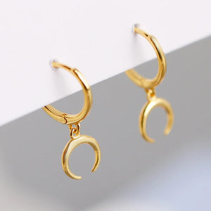 925 Silver Small Golden Moon Hoop Earring for Women