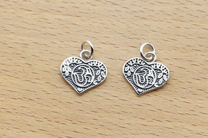 925 Silver Tibetan Charm Buddhist Word Pendant Heart-shape Amulet Godd Luck