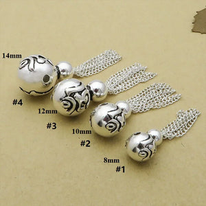 925 Silver Tibetan OM Beaded Tassel Charm DIY Bracelet Pendant