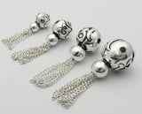 925 Silver Tibetan OM Beaded Tassel Charm DIY Bracelet Pendant