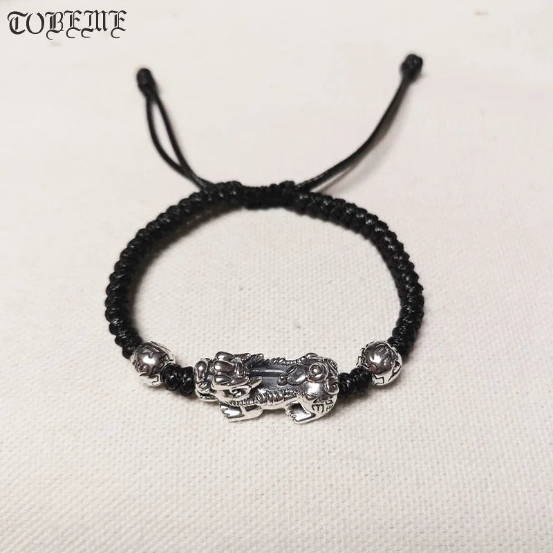 925 Silver Wealth Pixiu Bracelet Tibetan Six Words Beads Fengshui Lucky Bracelet