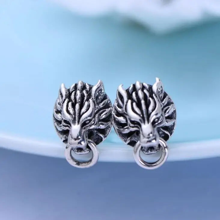 925 Silver Wolf-head Stud Earrings Real Sterling Silver Hiphop PUNK Jewelry