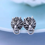 925 Silver Wolf-head Stud Earrings Real Sterling Silver Hiphop PUNK Jewelry