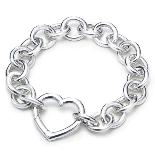 925 Sterling Silver Heart Bracelet for Women Girls Wedding Jewelry