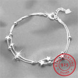 925 Sterling Silver Double Layer Star Beads Bracelet for Women Girl