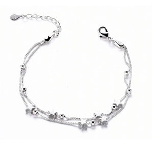 925 Sterling Silver Double Layer Star Beads Bracelet for Women Girl