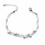 925 Sterling Silver Double Layer Star Beads Bracelet for Women Girl