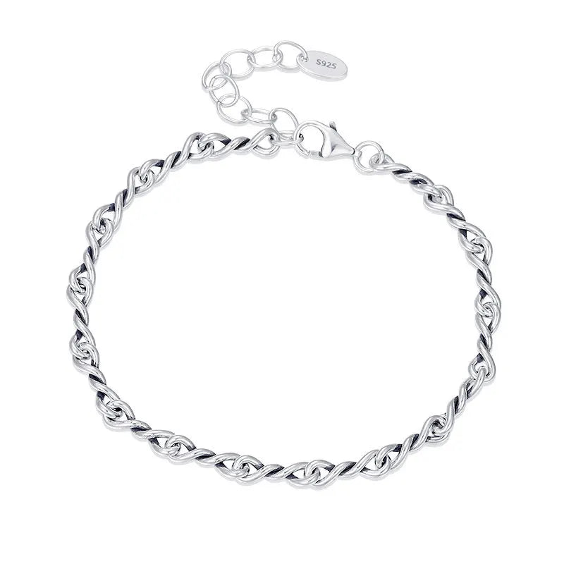 925 Silver Twist Chain Bracelet for Women Lady Gift