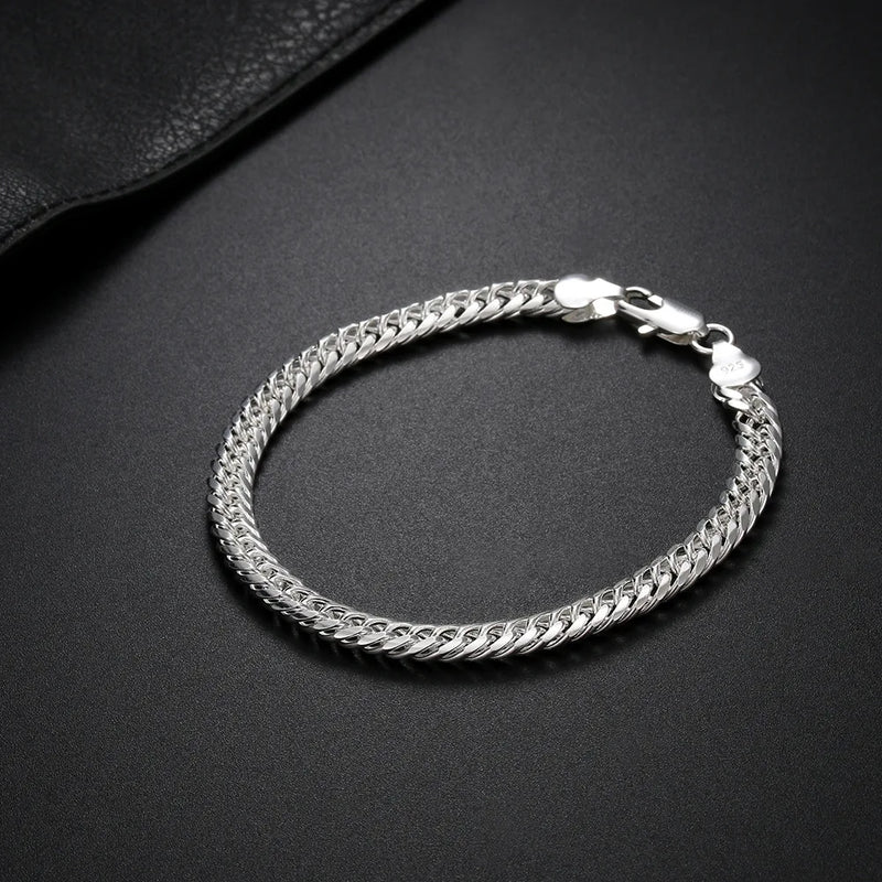 925 Solid Silver 6MM Sideway Chain Bracelet Wedding Party Gift