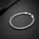 925 Solid Silver 6MM Sideway Chain Bracelet Wedding Party Gift