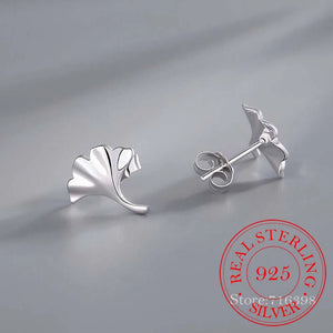 925 Silver Ginkgo Biloba Leaf Stud Earrings for Women