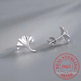925 Silver Ginkgo Biloba Leaf Stud Earrings for Women