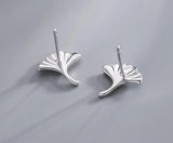 925 Silver Ginkgo Biloba Leaf Stud Earrings for Women