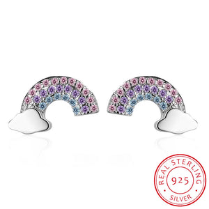 925 Sterling Silver Rainbow Cloud Stud Earring Colorful CZ Women Girl