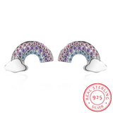 925 Sterling Silver Rainbow Cloud Stud Earring Colorful CZ Women Girl