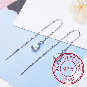 925 Sterling Silver Water Drop Linked Stick Stud Earrings for Women