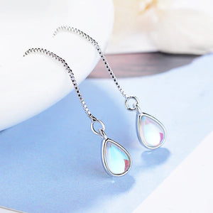 925 Sterling Silver Water Drop Linked Stick Stud Earrings for Women