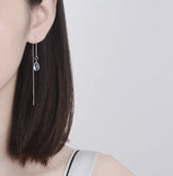 925 Sterling Silver Water Drop Linked Stick Stud Earrings for Women
