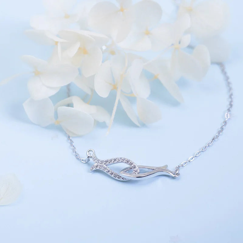 925 Sterling Silver Zircon Fish Bracelet Set