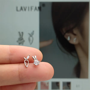 925 Sterling Silver Rabbit Carrot Earrings Stud for Girls Kids