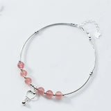 925 Silver Strawberry Crystal Beads Bell Cat Star Bracelet