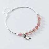 925 Silver Strawberry Crystal Beads Bell Cat Star Bracelet