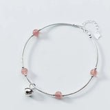 925 Silver Strawberry Crystal Beads Bell Cat Star Bracelet