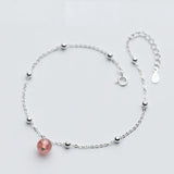 925 Silver Strawberry Crystal Beads Bell Cat Star Bracelet
