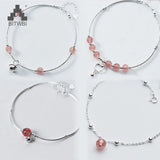 925 Silver Strawberry Crystal Beads Bell Cat Star Bracelet