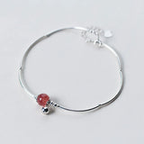 925 Silver Strawberry Crystal Beads Bell Cat Star Bracelet