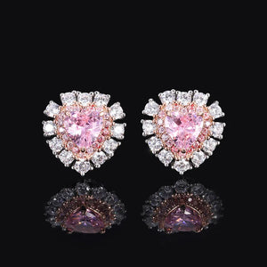 925 Silver Heart Pink Diamond Stud Earrings Sparkling Jewelry