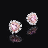 925 Silver Heart Pink Diamond Stud Earrings Sparkling Jewelry