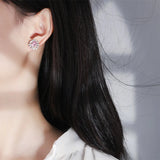 925 Silver Heart Pink Diamond Stud Earrings Sparkling Jewelry