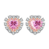 925 Silver Heart Pink Diamond Stud Earrings Sparkling Jewelry