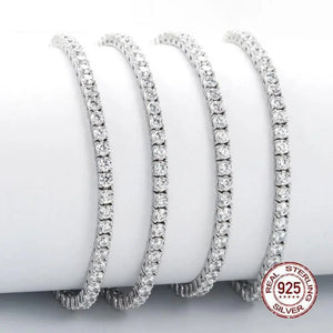 925 Silver 3/4mm Moissanite Bangle Charm Tennis Chain Bracelet