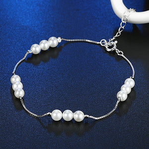 925 Sterling Silver 6MM Pearl Bracelet Chain Wedding Jewelry