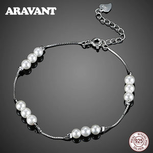925 Sterling Silver 6MM Pearl Bracelet Chain Wedding Jewelry