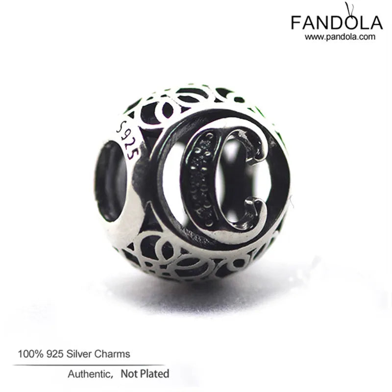 925 Silver C Letter Charms CZ Beads for Bracelet