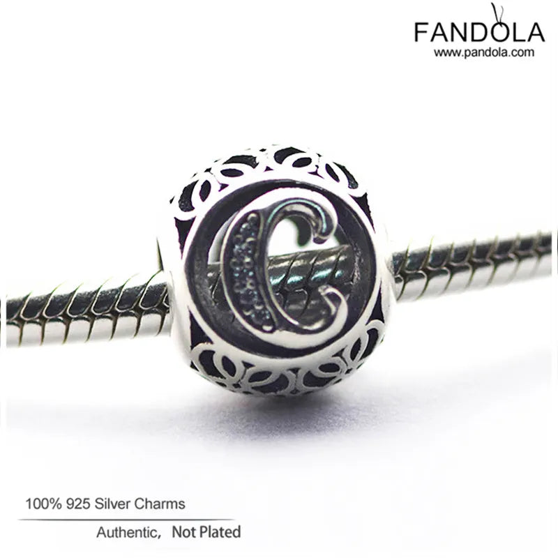 925 Silver C Letter Charms CZ Beads for Bracelet
