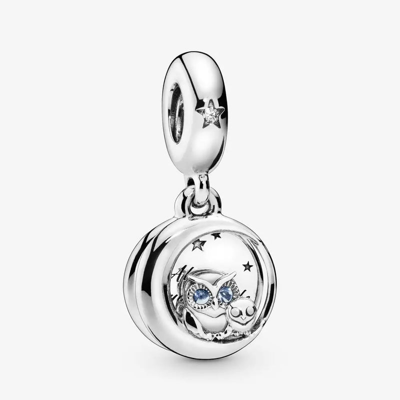 925 Silver Owl Dangle Charm Bead for Bracelet DIY Jewelry