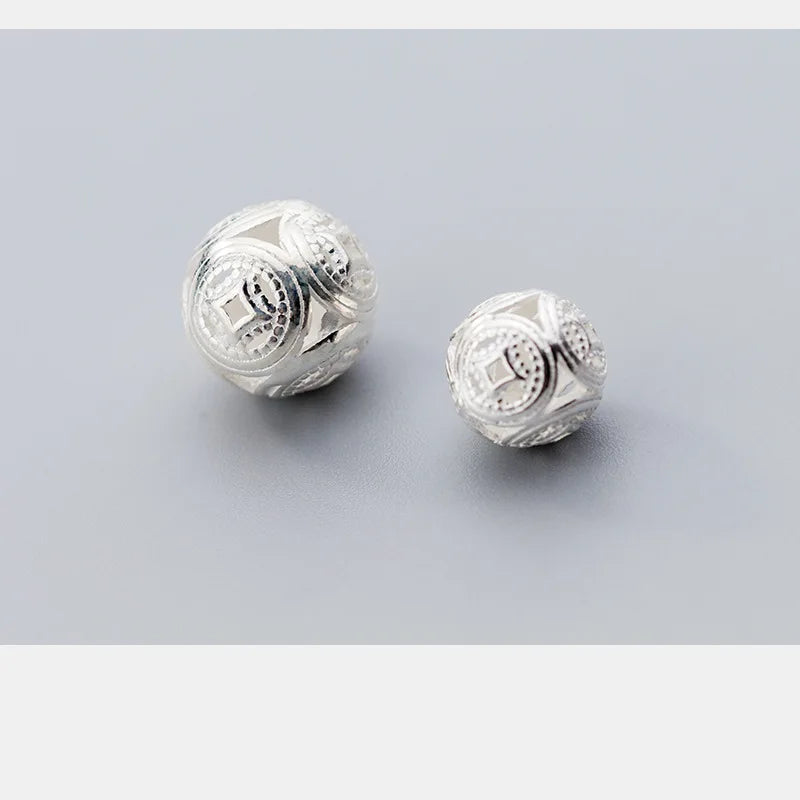 925 Silver Ancient Coins Charm Beads Hollow Out Spacer DIY Bracelets