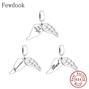 925 Silver Angel Wings Grandma Bead Pendant for Charm Bracelet